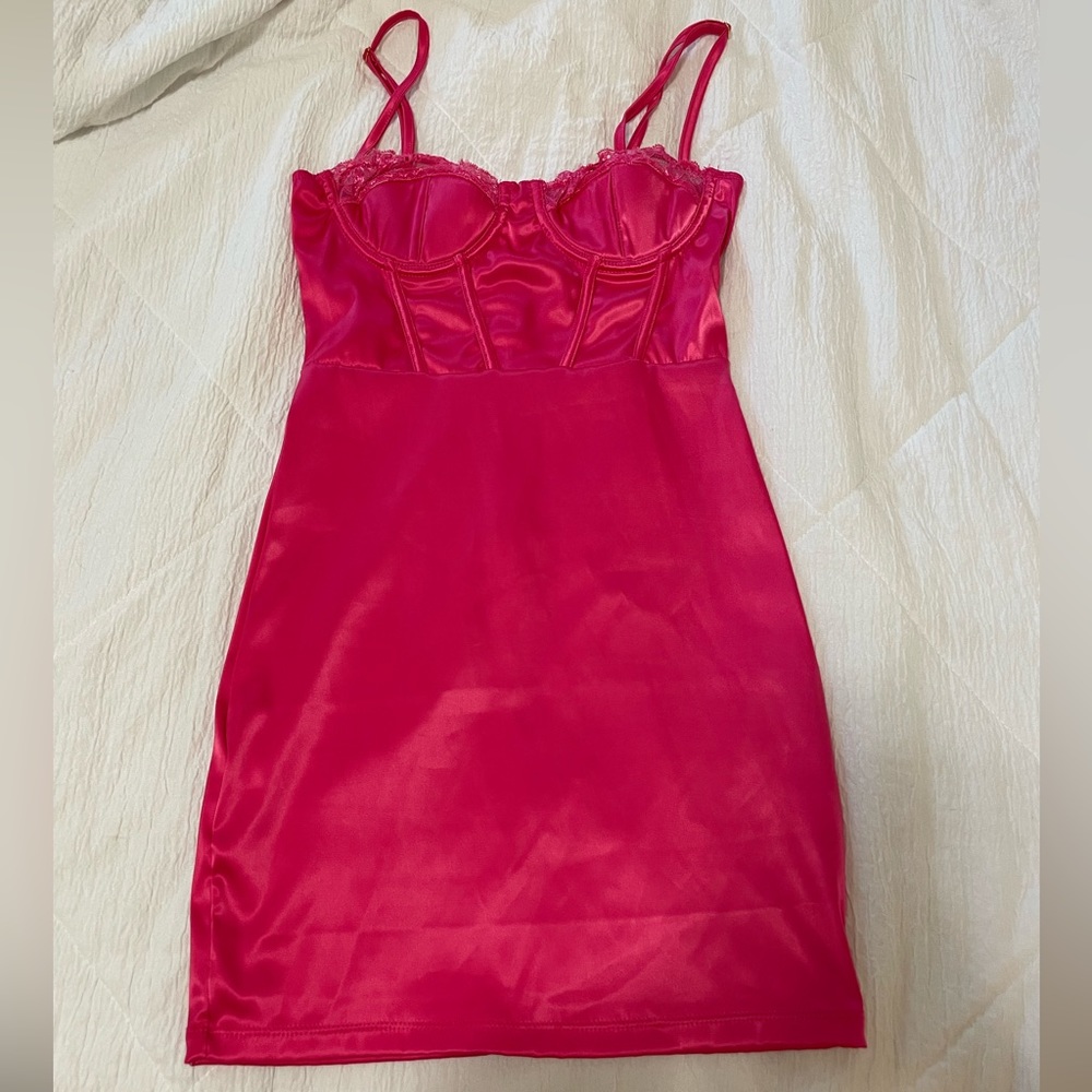 Fashion nova hot pink satin dress